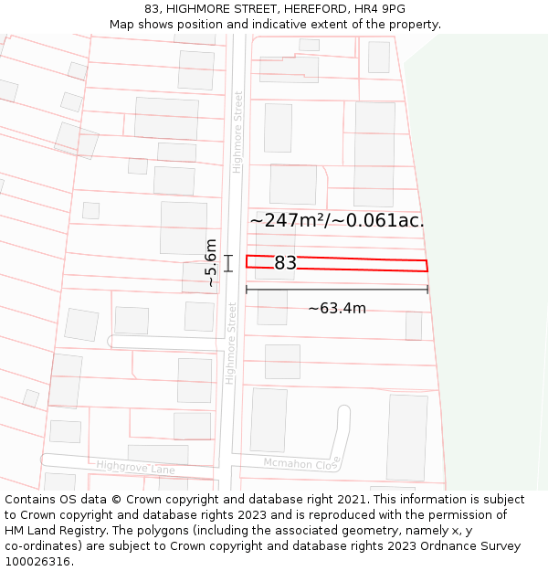 83, HIGHMORE STREET, HEREFORD, HR4 9PG: Plot and title map