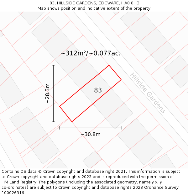 83, HILLSIDE GARDENS, EDGWARE, HA8 8HB: Plot and title map