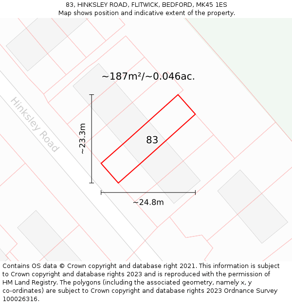 83, HINKSLEY ROAD, FLITWICK, BEDFORD, MK45 1ES: Plot and title map