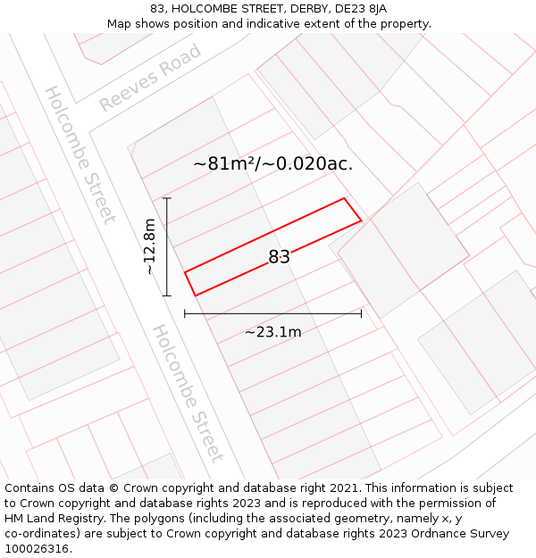 83, HOLCOMBE STREET, DERBY, DE23 8JA: Plot and title map