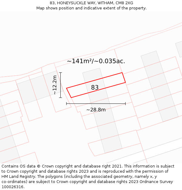 83, HONEYSUCKLE WAY, WITHAM, CM8 2XG: Plot and title map