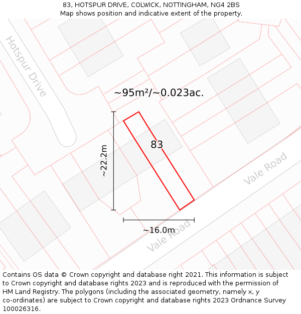 83, HOTSPUR DRIVE, COLWICK, NOTTINGHAM, NG4 2BS: Plot and title map