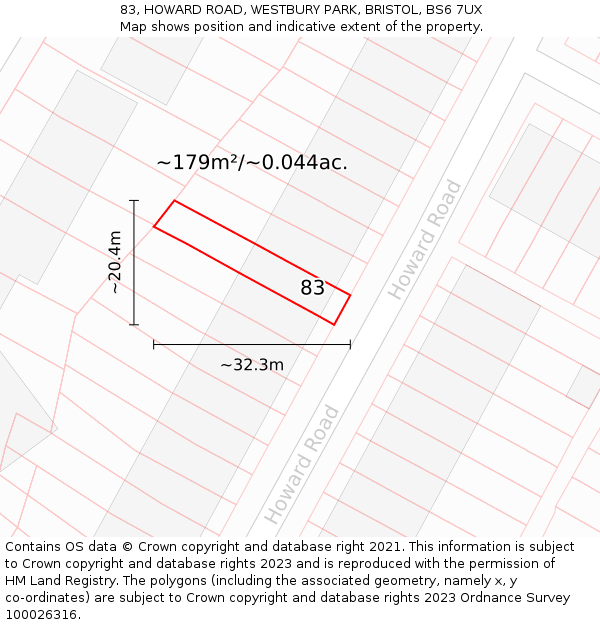 83, HOWARD ROAD, WESTBURY PARK, BRISTOL, BS6 7UX: Plot and title map
