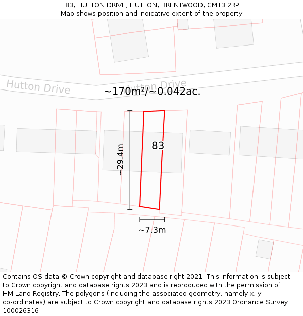 83, HUTTON DRIVE, HUTTON, BRENTWOOD, CM13 2RP: Plot and title map