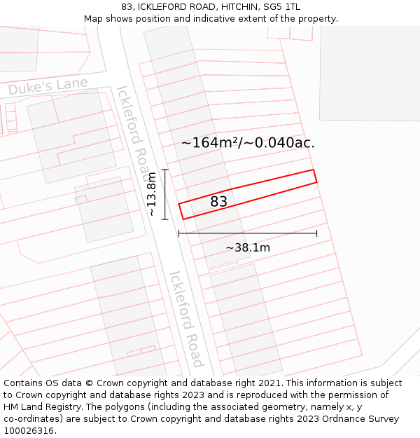 83, ICKLEFORD ROAD, HITCHIN, SG5 1TL: Plot and title map