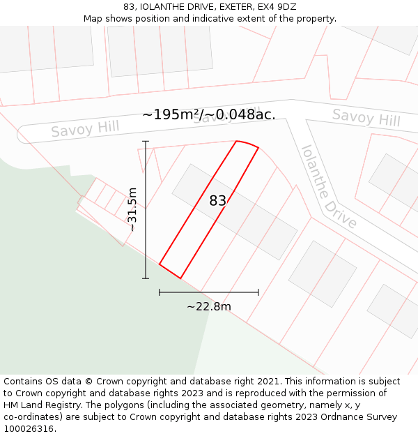 83, IOLANTHE DRIVE, EXETER, EX4 9DZ: Plot and title map