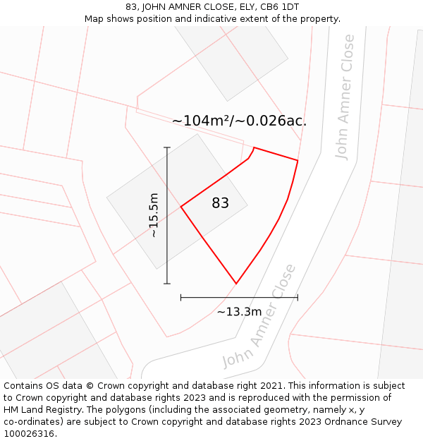 83, JOHN AMNER CLOSE, ELY, CB6 1DT: Plot and title map
