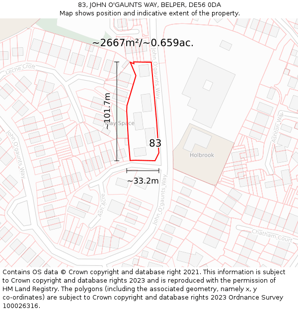 83, JOHN O'GAUNTS WAY, BELPER, DE56 0DA: Plot and title map
