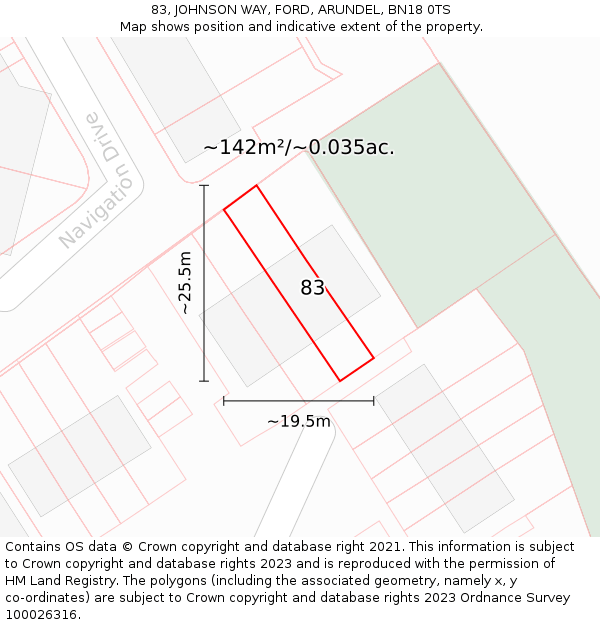 83, JOHNSON WAY, FORD, ARUNDEL, BN18 0TS: Plot and title map