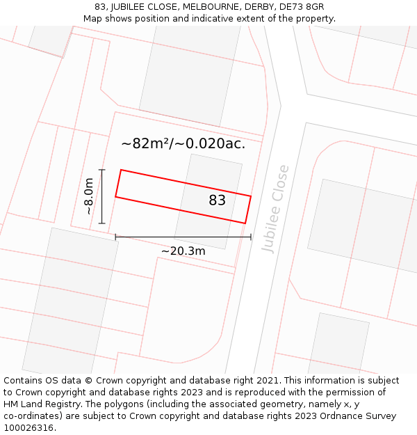 83, JUBILEE CLOSE, MELBOURNE, DERBY, DE73 8GR: Plot and title map