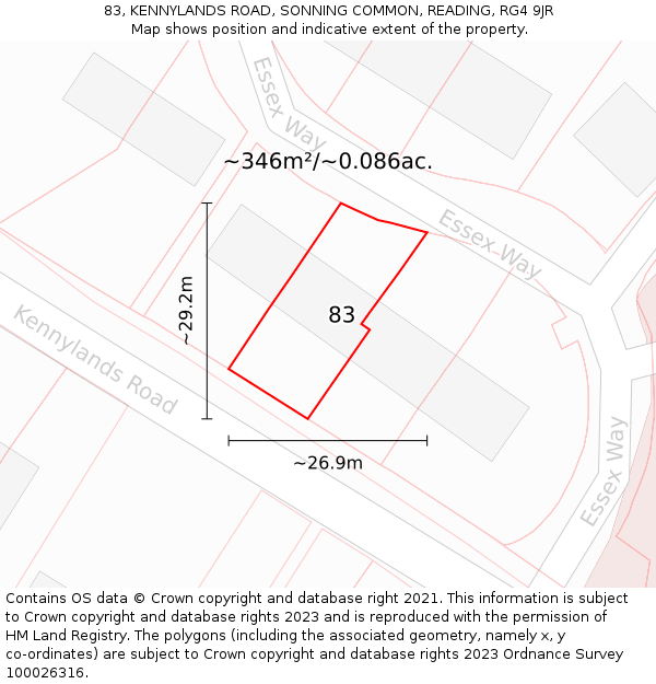 83, KENNYLANDS ROAD, SONNING COMMON, READING, RG4 9JR: Plot and title map