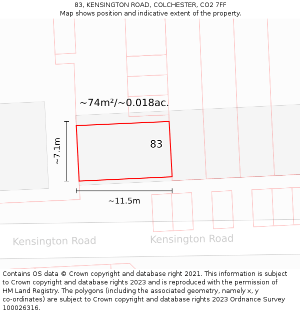 83, KENSINGTON ROAD, COLCHESTER, CO2 7FF: Plot and title map