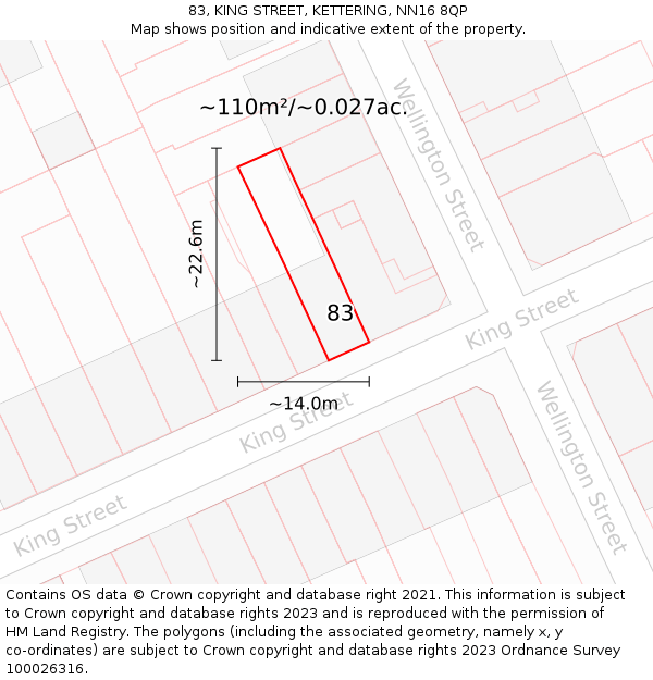83, KING STREET, KETTERING, NN16 8QP: Plot and title map