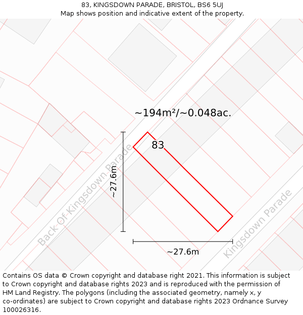83, KINGSDOWN PARADE, BRISTOL, BS6 5UJ: Plot and title map
