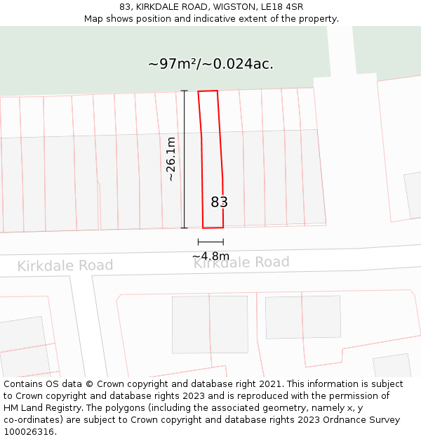83, KIRKDALE ROAD, WIGSTON, LE18 4SR: Plot and title map