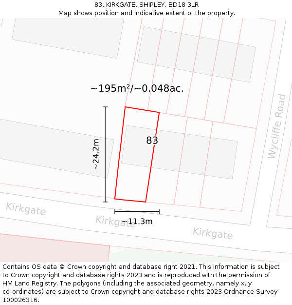 83, KIRKGATE, SHIPLEY, BD18 3LR: Plot and title map