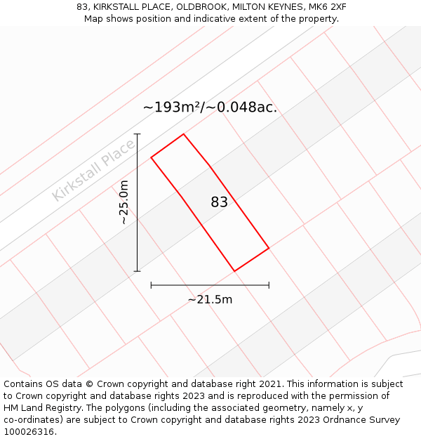 83, KIRKSTALL PLACE, OLDBROOK, MILTON KEYNES, MK6 2XF: Plot and title map