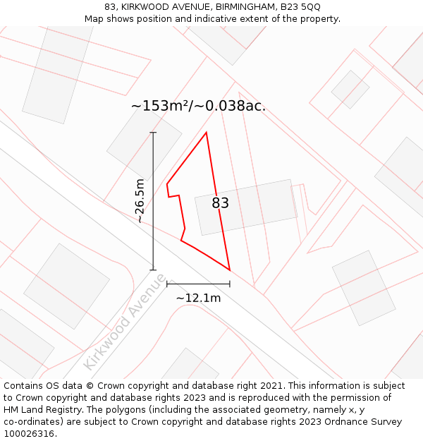 83, KIRKWOOD AVENUE, BIRMINGHAM, B23 5QQ: Plot and title map