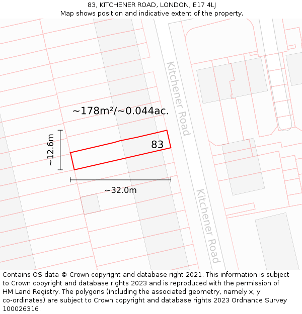 83, KITCHENER ROAD, LONDON, E17 4LJ: Plot and title map