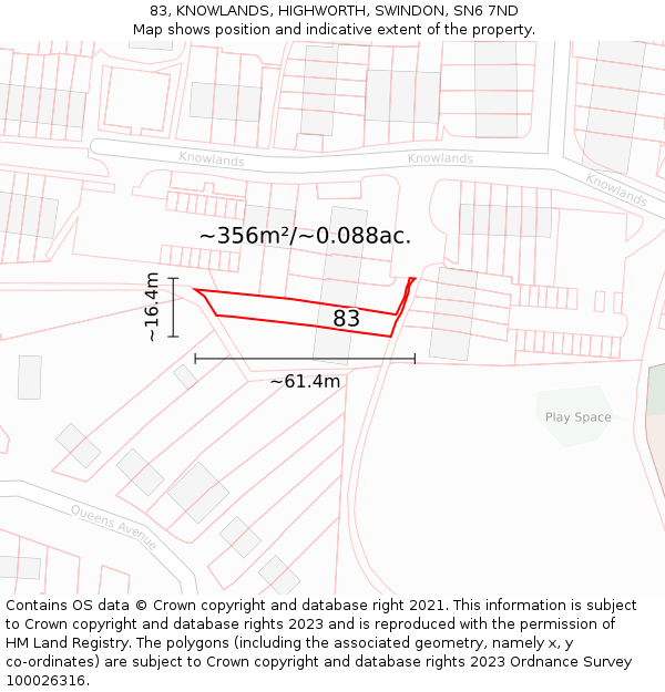 83, KNOWLANDS, HIGHWORTH, SWINDON, SN6 7ND: Plot and title map