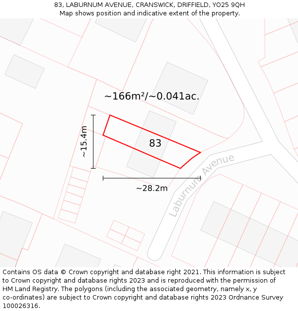 83, LABURNUM AVENUE, CRANSWICK, DRIFFIELD, YO25 9QH: Plot and title map