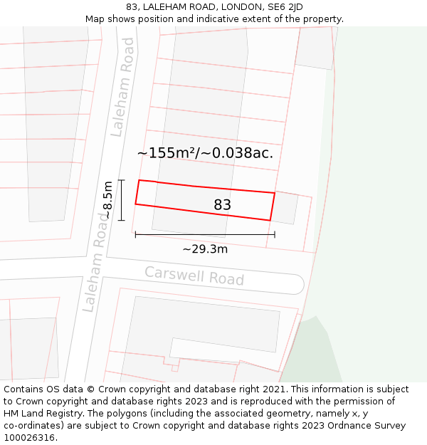 83, LALEHAM ROAD, LONDON, SE6 2JD: Plot and title map