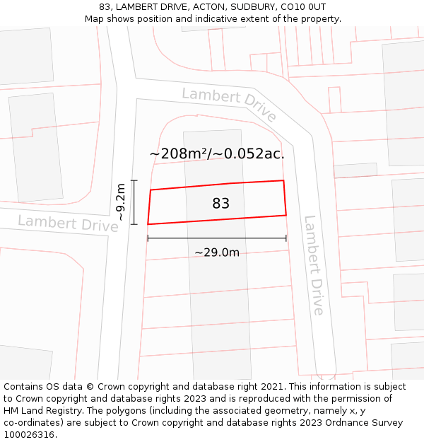 83, LAMBERT DRIVE, ACTON, SUDBURY, CO10 0UT: Plot and title map