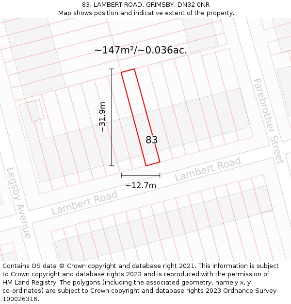 83, LAMBERT ROAD, GRIMSBY, DN32 0NR: Plot and title map