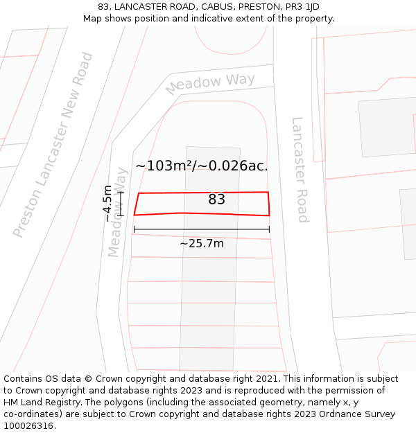 83, LANCASTER ROAD, CABUS, PRESTON, PR3 1JD: Plot and title map