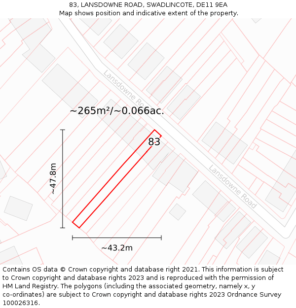 83, LANSDOWNE ROAD, SWADLINCOTE, DE11 9EA: Plot and title map