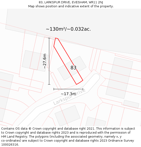 83, LARKSPUR DRIVE, EVESHAM, WR11 2NJ: Plot and title map