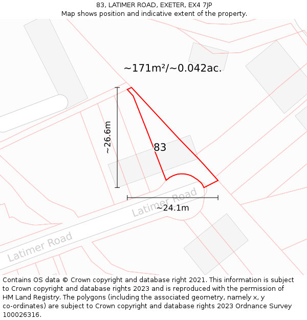 83, LATIMER ROAD, EXETER, EX4 7JP: Plot and title map