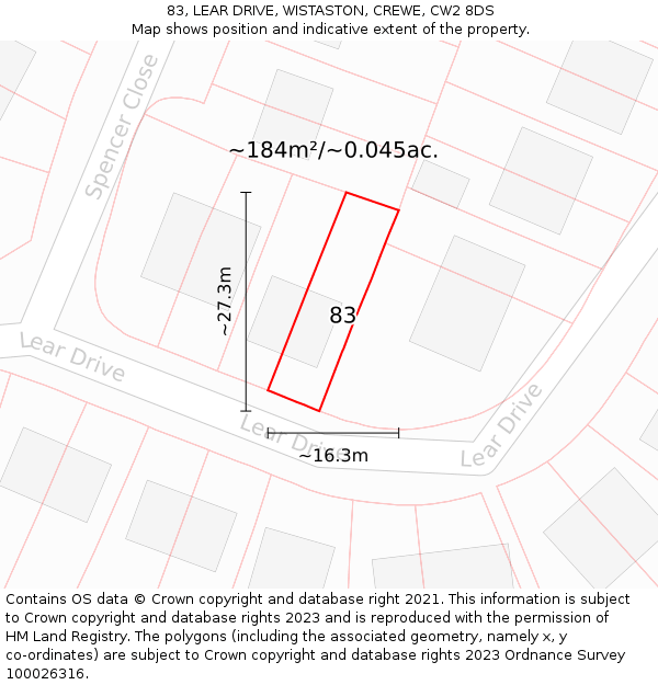 83, LEAR DRIVE, WISTASTON, CREWE, CW2 8DS: Plot and title map