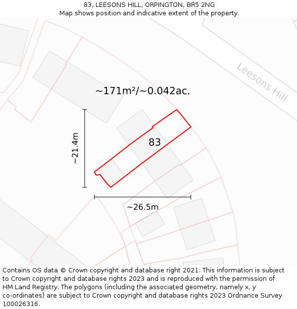 83, LEESONS HILL, ORPINGTON, BR5 2NG: Plot and title map