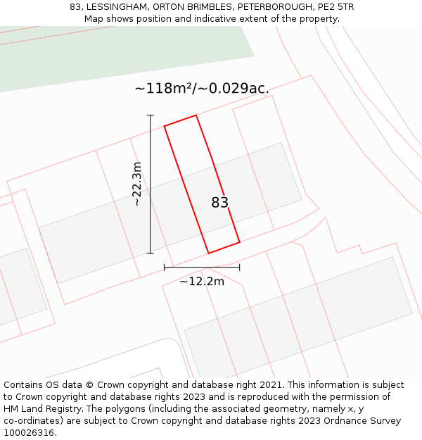 83, LESSINGHAM, ORTON BRIMBLES, PETERBOROUGH, PE2 5TR: Plot and title map