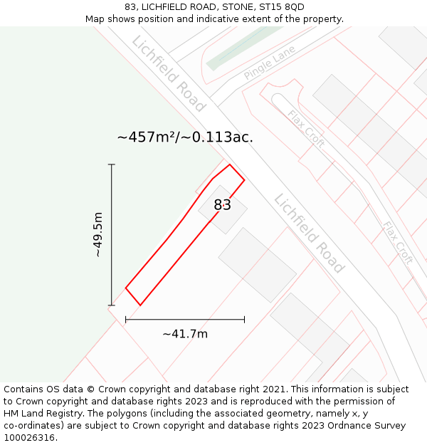 83, LICHFIELD ROAD, STONE, ST15 8QD: Plot and title map
