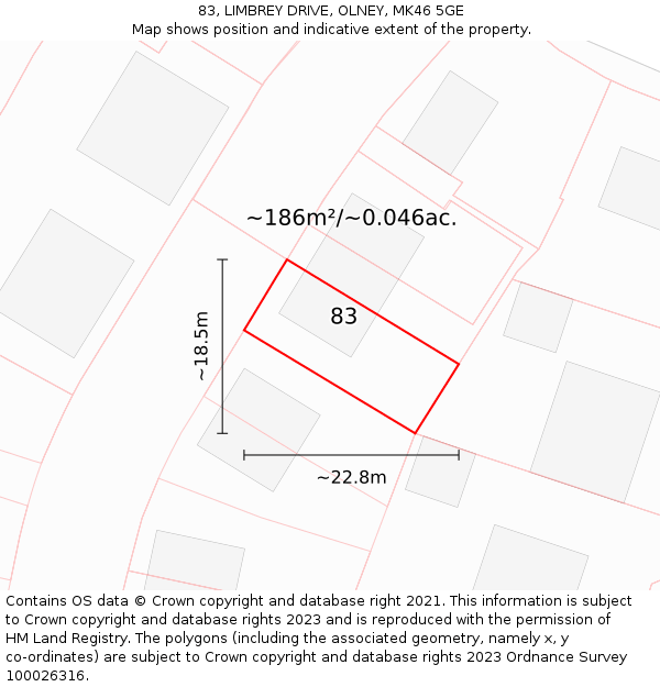 83, LIMBREY DRIVE, OLNEY, MK46 5GE: Plot and title map