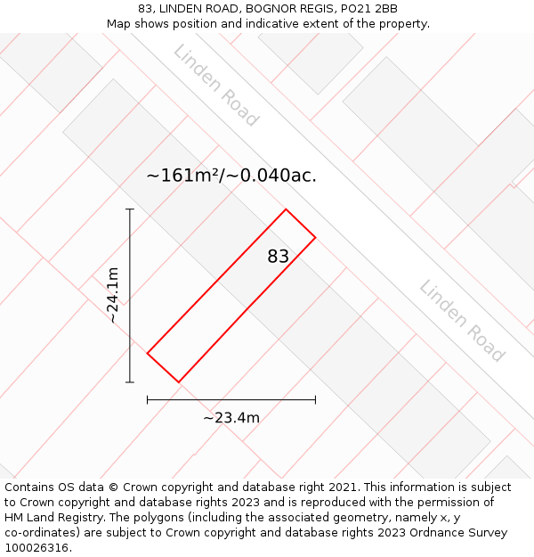 83, LINDEN ROAD, BOGNOR REGIS, PO21 2BB: Plot and title map