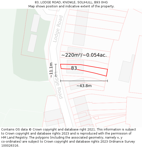83, LODGE ROAD, KNOWLE, SOLIHULL, B93 0HG: Plot and title map