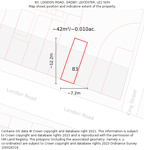 83, LONDON ROAD, OADBY, LEICESTER, LE2 5DN: Plot and title map