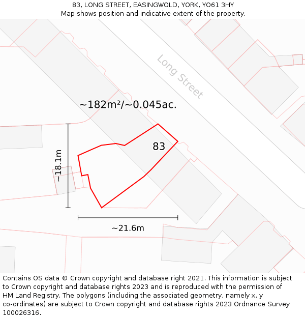 83, LONG STREET, EASINGWOLD, YORK, YO61 3HY: Plot and title map