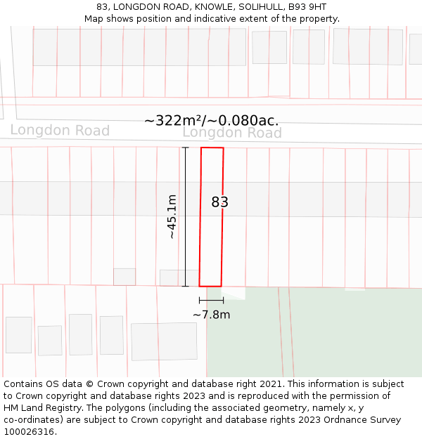 83, LONGDON ROAD, KNOWLE, SOLIHULL, B93 9HT: Plot and title map