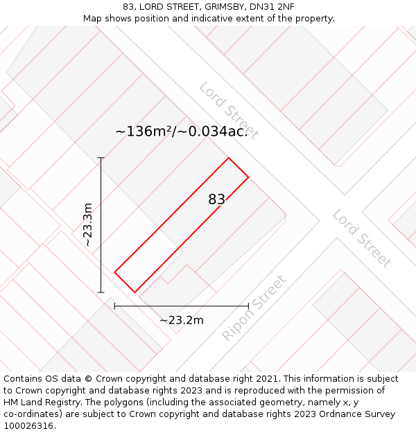 83, LORD STREET, GRIMSBY, DN31 2NF: Plot and title map