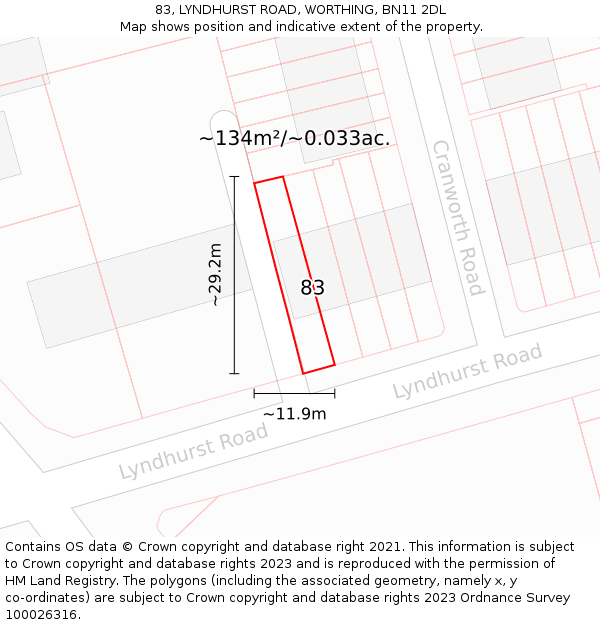 83, LYNDHURST ROAD, WORTHING, BN11 2DL: Plot and title map