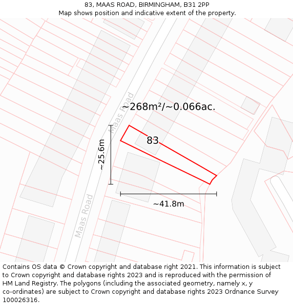 83, MAAS ROAD, BIRMINGHAM, B31 2PP: Plot and title map