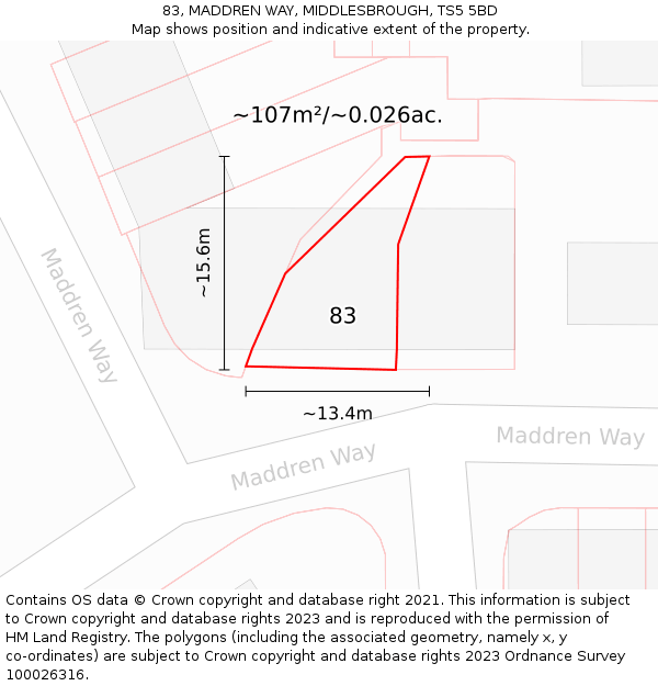 83, MADDREN WAY, MIDDLESBROUGH, TS5 5BD: Plot and title map