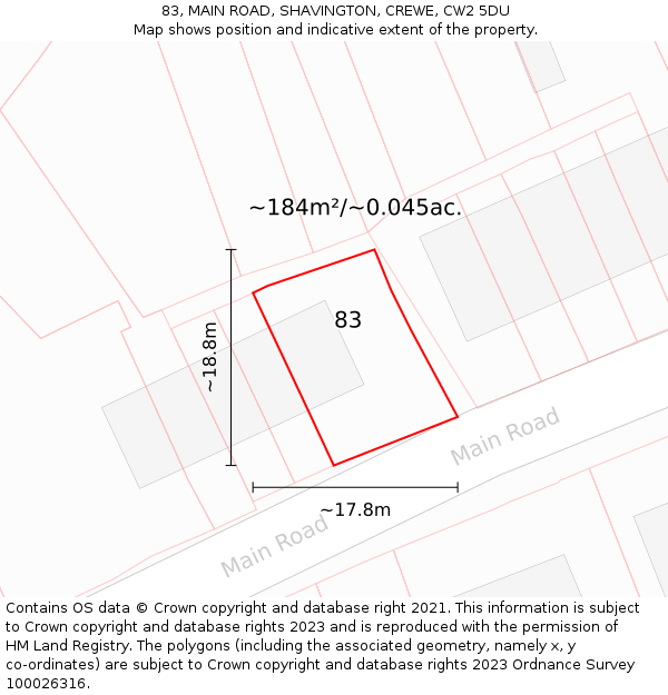 83, MAIN ROAD, SHAVINGTON, CREWE, CW2 5DU: Plot and title map