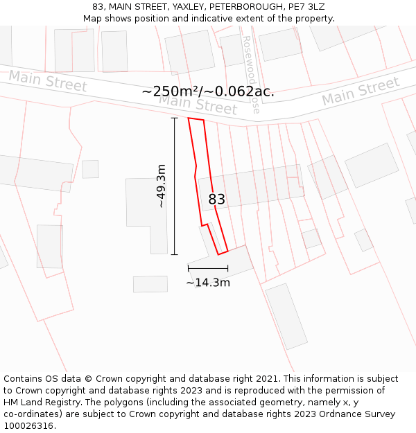 83, MAIN STREET, YAXLEY, PETERBOROUGH, PE7 3LZ: Plot and title map