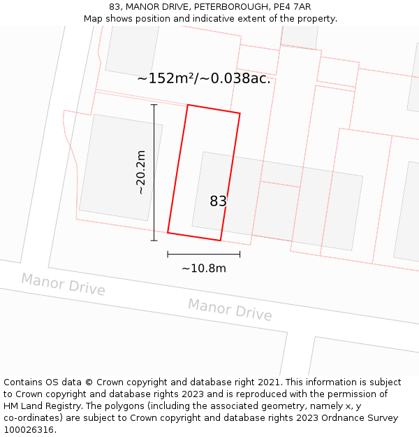 83, MANOR DRIVE, PETERBOROUGH, PE4 7AR: Plot and title map