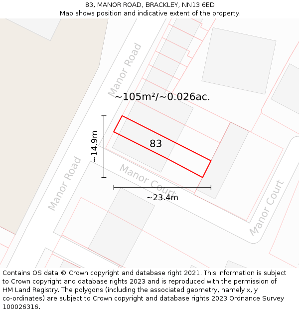 83, MANOR ROAD, BRACKLEY, NN13 6ED: Plot and title map